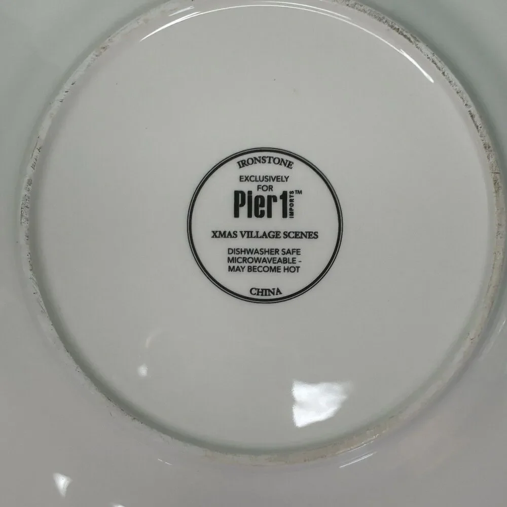 Pier 1 Xmas Village Scenes Ironstone Salad Plates Pet Store & Candy Store 2 Pc